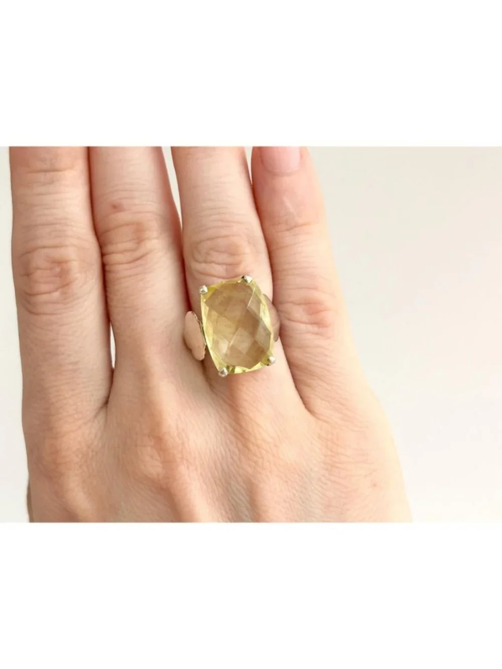 Elongated Cushion Cut Citrine Minimalist Sterling Silver 925 Vintage Ring sz 6.5